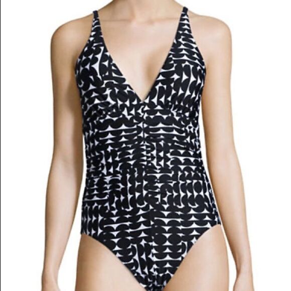 Calvin Klein Printed Plunge Swimsuit - Picture 1 of 3